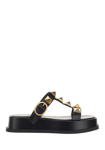 Roman Stud Flatform Sandals - Black