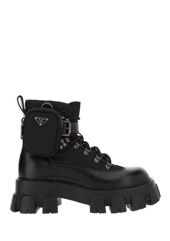 Men's Monolith Brushed Leather & Nylon Combat Boots - Black