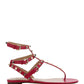 Rockstud Sandal in Calfskin Leather - Red