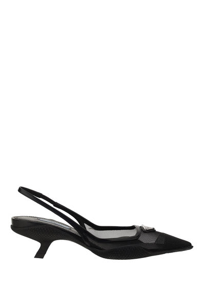 Mesh Fabric Slingback Pumps - Black