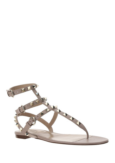 Rockstud Calfskin Flat Flip-Flop Sandal - Poudre