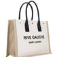 Rive Gauche Small Tote Bag in Linen and Leather - Greige  / Black / Neutral