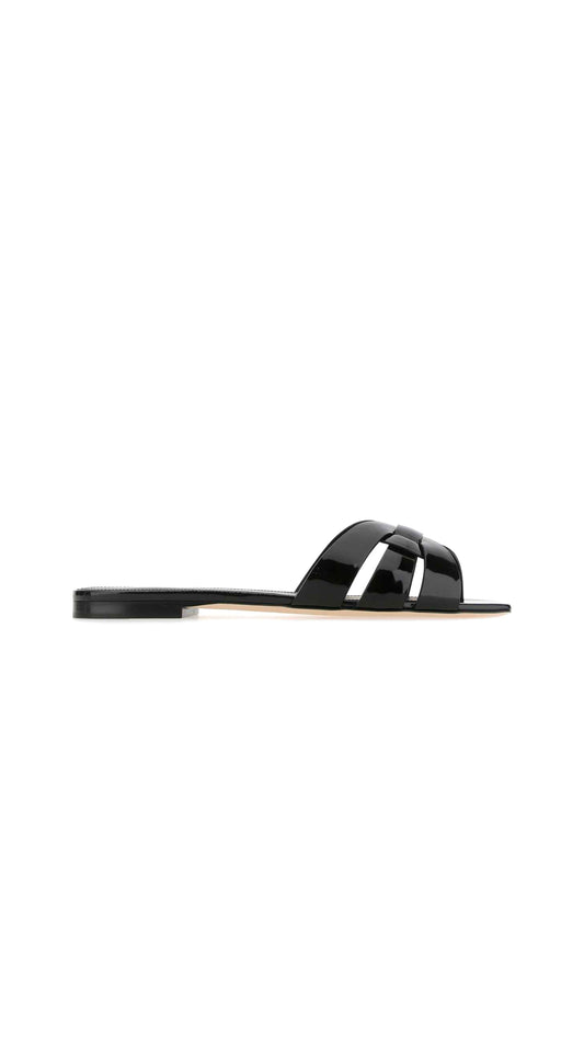 Tribute Patent Leather Flat Sandals - Black.