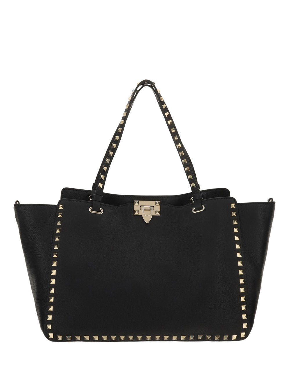 Medium Grainy Calfskin Rockstud Bag - Black