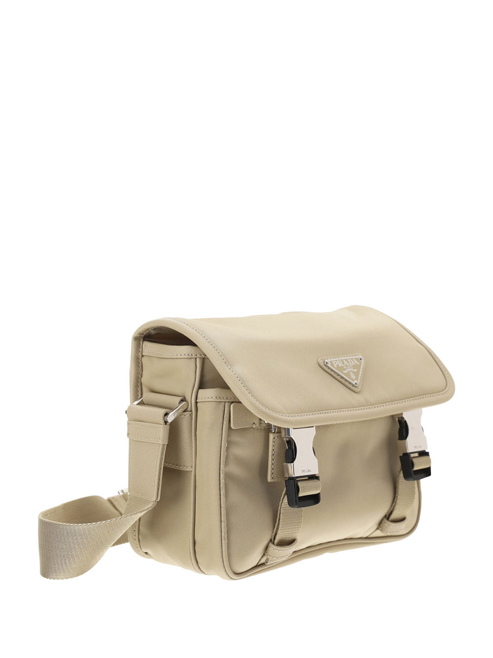 Re-Nylon and Saffiano Leather Shoulder Bag - Beige