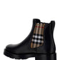 Vintage Check Detail Leather Chelsea Boots - Black