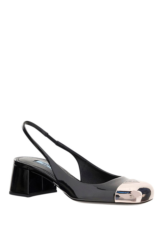 Patent Leather Slingback Pumps - Black.