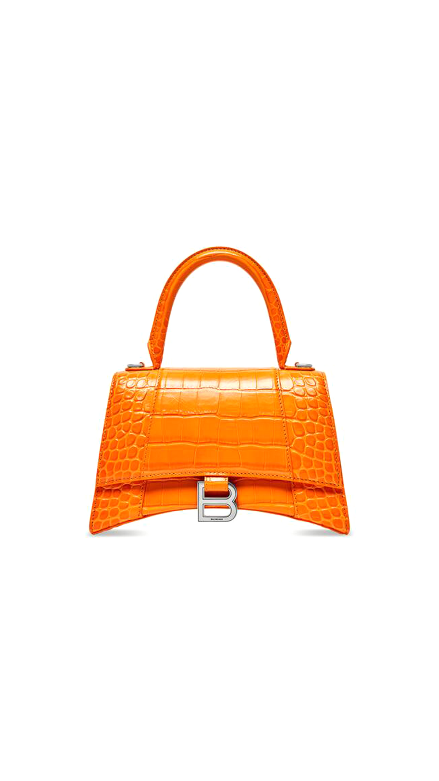 Hourglass Small Handbag in Shiny Crocodile Embossed - Orange