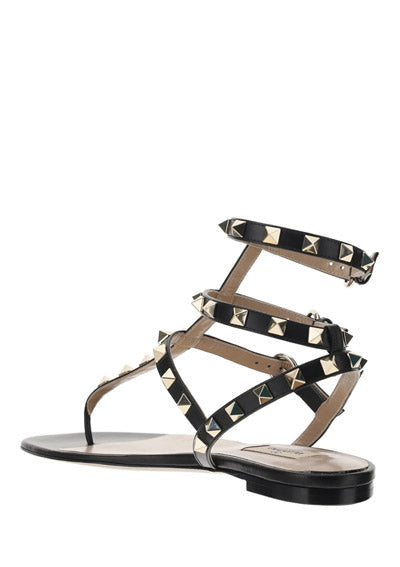 Rockstud Calfskin Flat Flip-Flop Sandal - Black