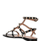 Rockstud Flat Calfskin Sandals with Straps - Black