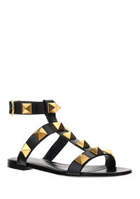Roman Stud Flat Calfskin Sandal - Black