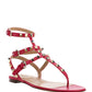 Rockstud Sandal in Calfskin Leather - Red