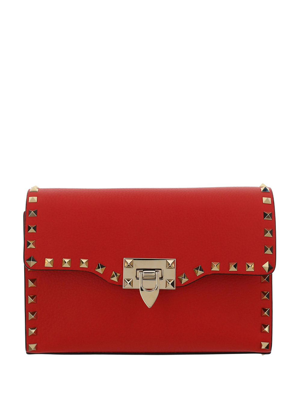 Small Rockstud Grainy Calfskin Crossbody Bag - Red