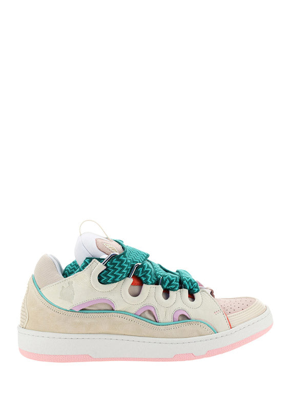 Leather Curb Sneakers - Pink / Turquoise