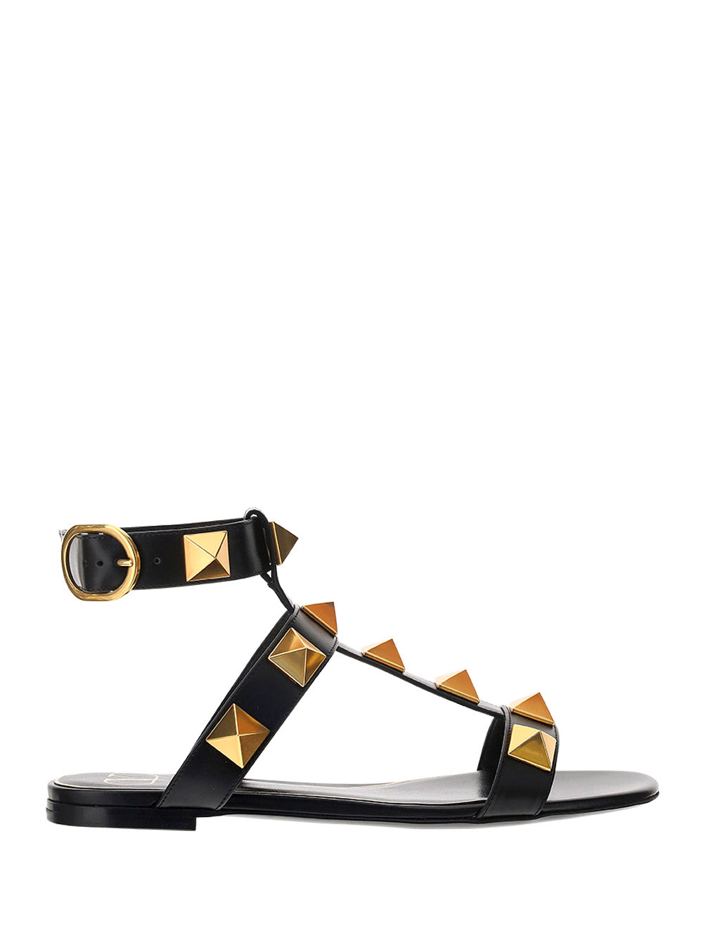 Roman Stud Flat Calfskin Sandal - Black