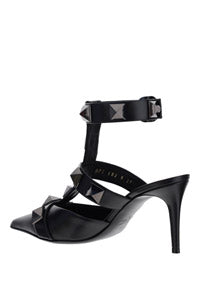 Roman Stud Patent Leather Sandals - Black