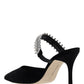 Lutara Velvet Crystal Embellished Mules - Black