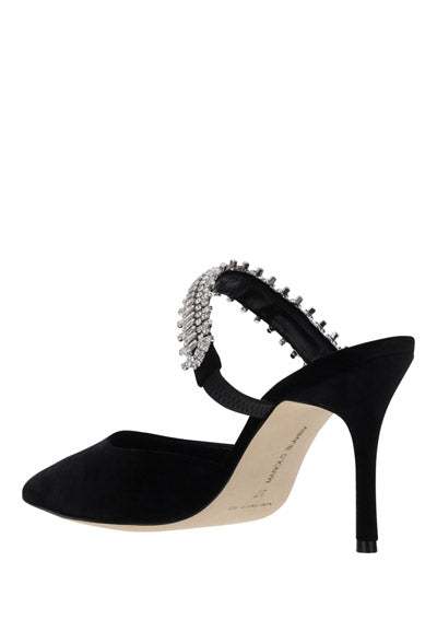 Lutara Velvet Crystal Embellished Mules - Black