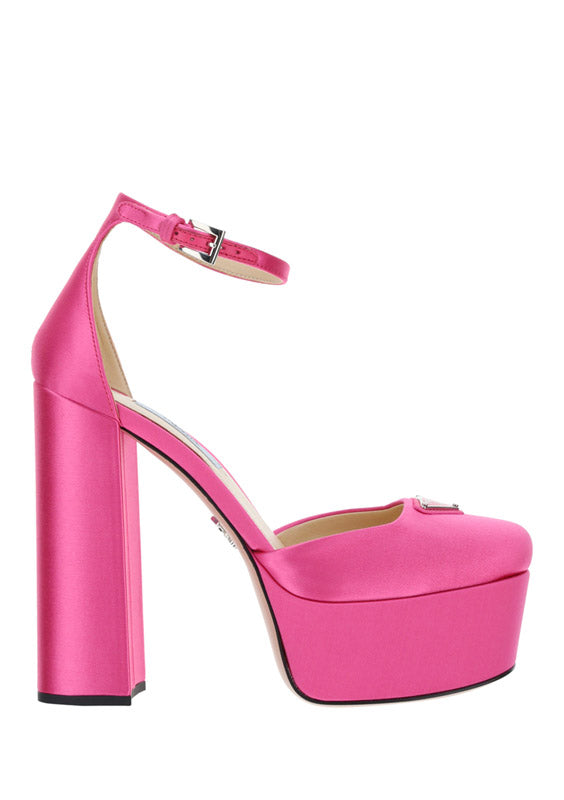 Satin Platform Pumps - Pink