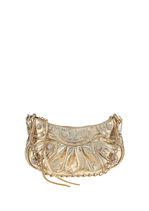 Le Cagole Mini Purse With Chain Metallized With Rhinestones - Golden