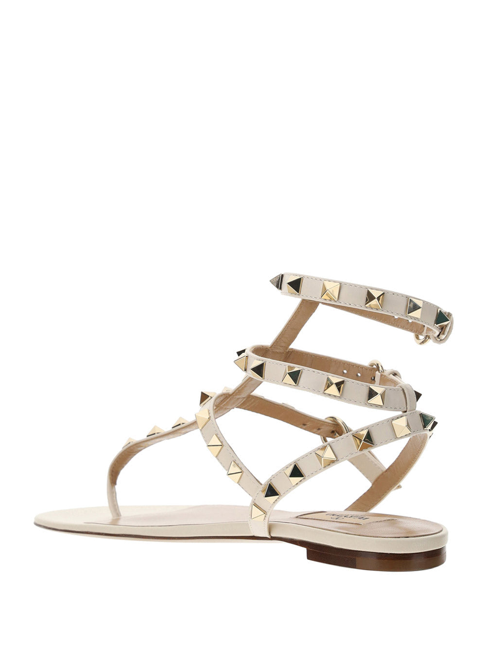 Rockstud Calfskin Flat Flip-Flop Sandal - Light Ivory