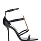 Cassandra Sandals in Smooth Leather with Gold-toned Monogram - Black