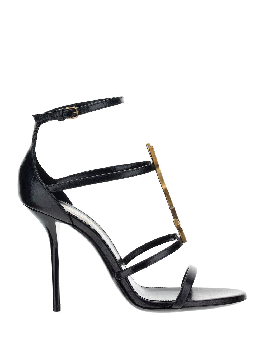 Cassandra Sandals in Smooth Leather with Gold-toned Monogram - Black