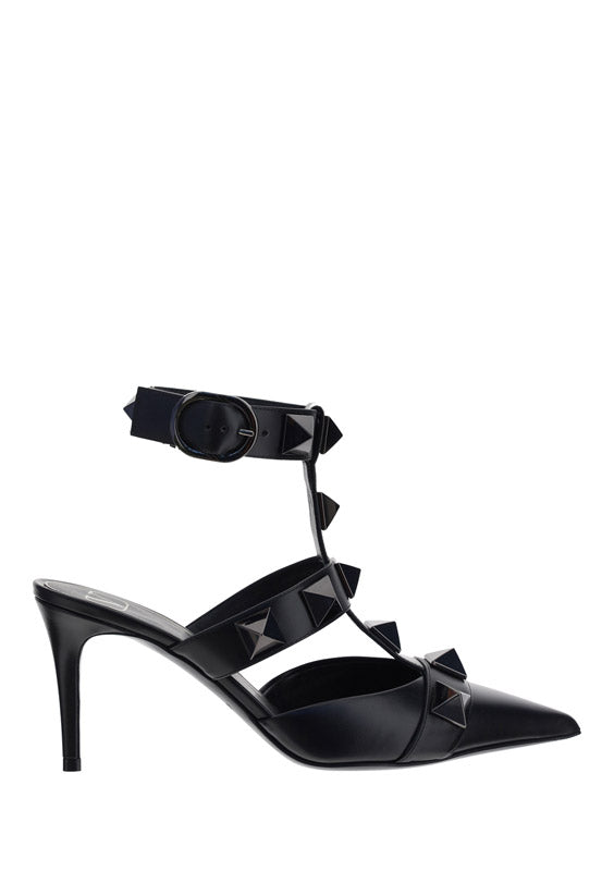 Roman Stud Patent Leather Sandals - Black