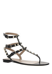 Rockstud Calfskin Flat Flip-Flop Sandal - Black