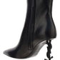 Opyum Booties in Leather with Heel - Black