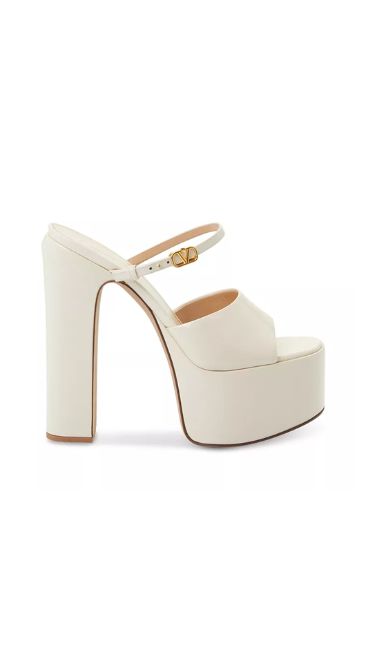 Tan-go Platform Patent Leather Slide 155MM - Light Ivory