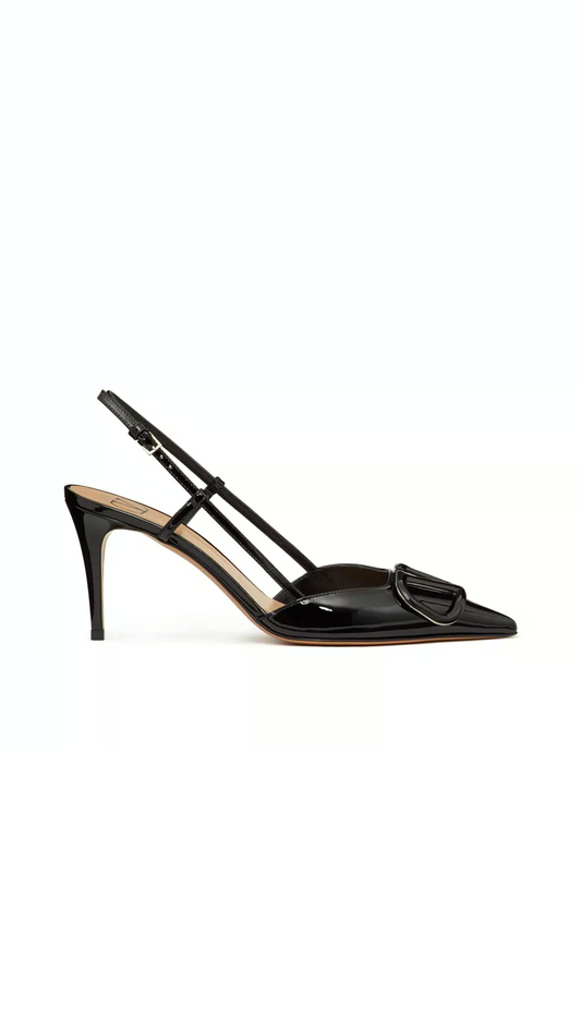 Vlogo Signature Patent Leather Slingback Pump 80MM - Black
