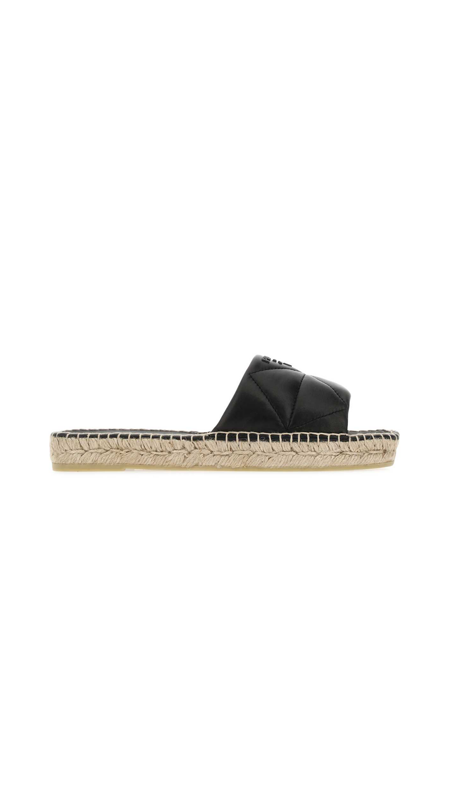 Quilted Nappa Leather Espadrille Slides - Black
