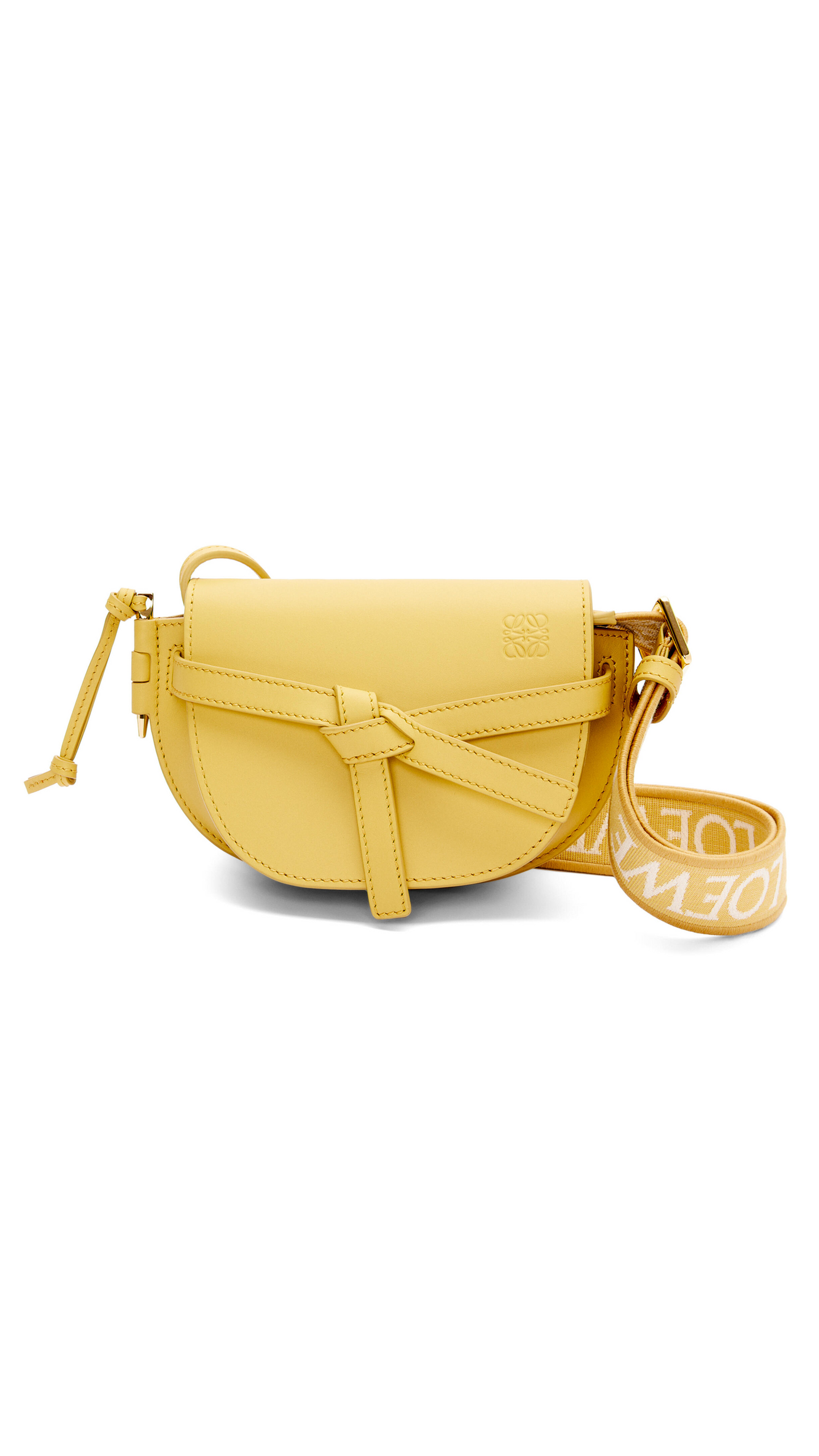 Mini Gate Dual Bag in Soft Calfskin and Jacquard - Dark Yellow