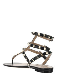Rockstud Calfskin Flat Flip-Flop Sandal - Black