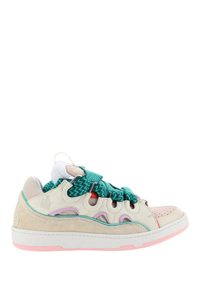 Leather Curb Sneakers - Pink / Turquoise