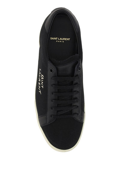 Court Classic SL/06 Embroidered Sneakers In Canvas And Smooth Leather - Black