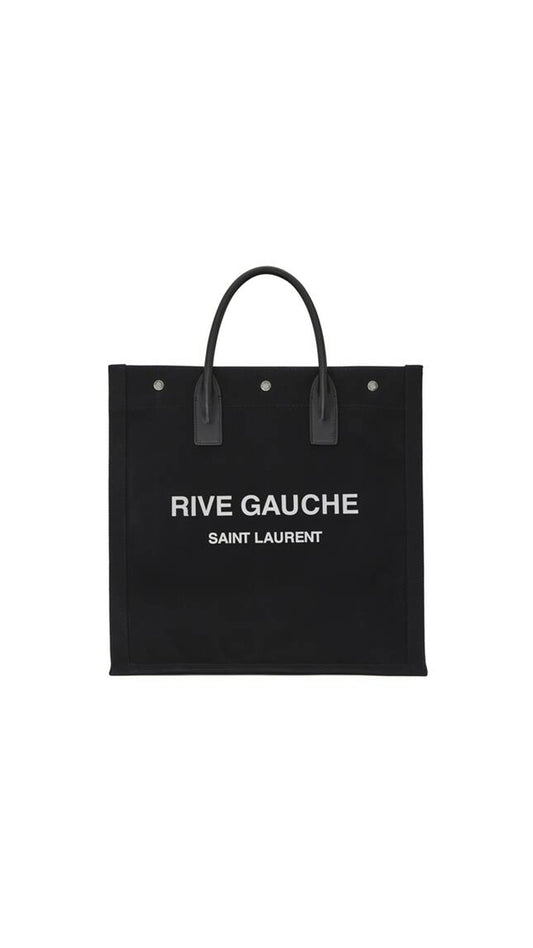 Rive Gauche N/S Tote Bag In Printed Canvas And Leather - Black