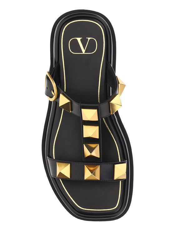 Roman Stud Flatform Sandals - Black