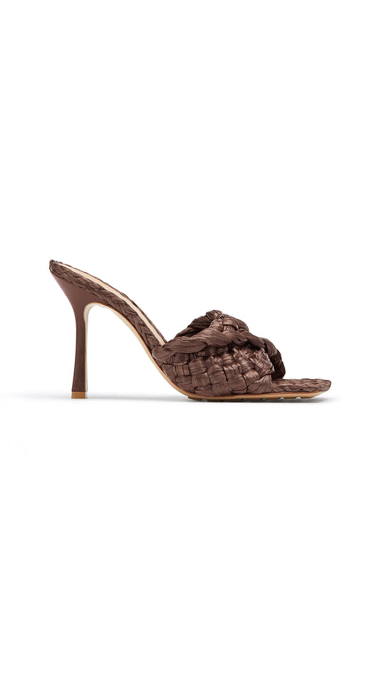 Stretch Raffia Mule Sandals - Bitter Chocolate