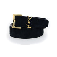 Cassandre Belt with Square Buckle in Suede Leather - Black