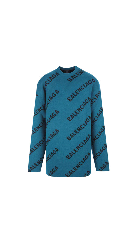 Allover Logo Knit Sweater - Petrol Blue