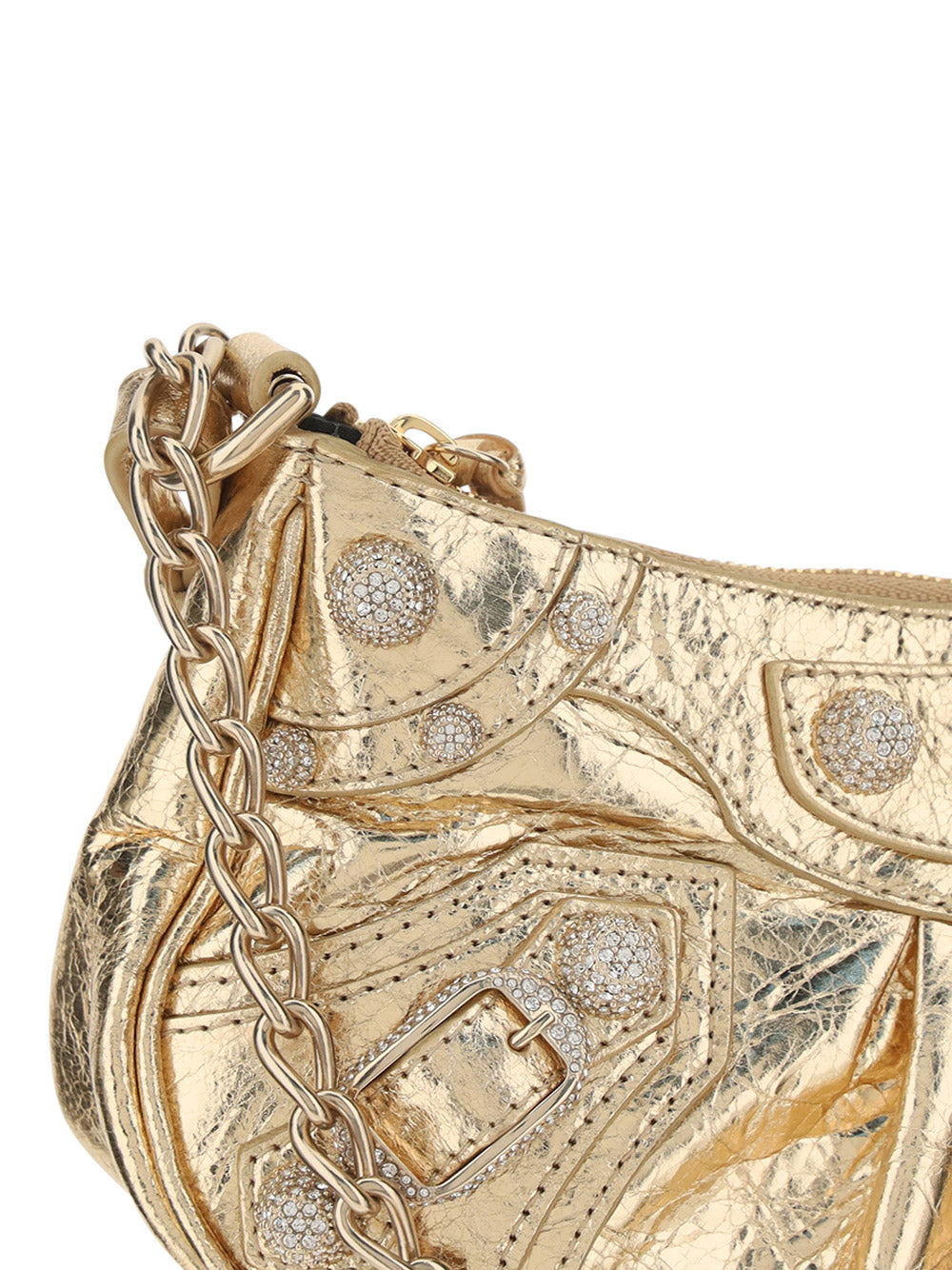 Le Cagole Mini Purse With Chain Metallized With Rhinestones - Golden