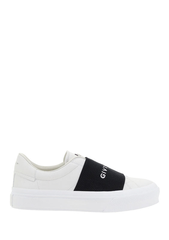 Sneakers In Leather With Givenchy Webbing - Black / White