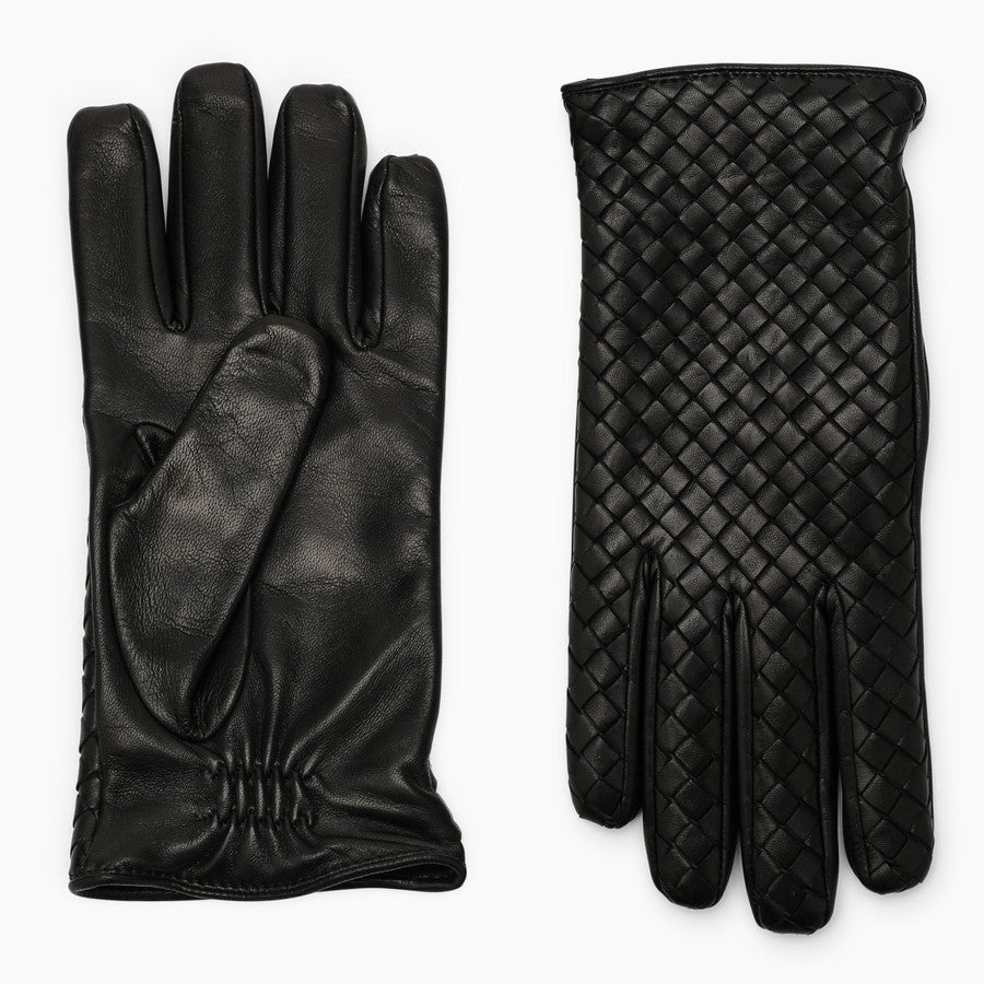 Intrecciato Leather Gloves - Black
