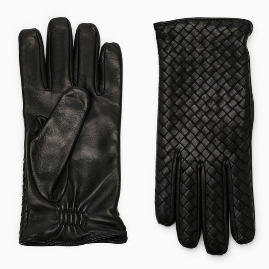 Intrecciato Leather Gloves - Black