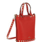 Rockstud Grainy Calfskin Small Tote - Red