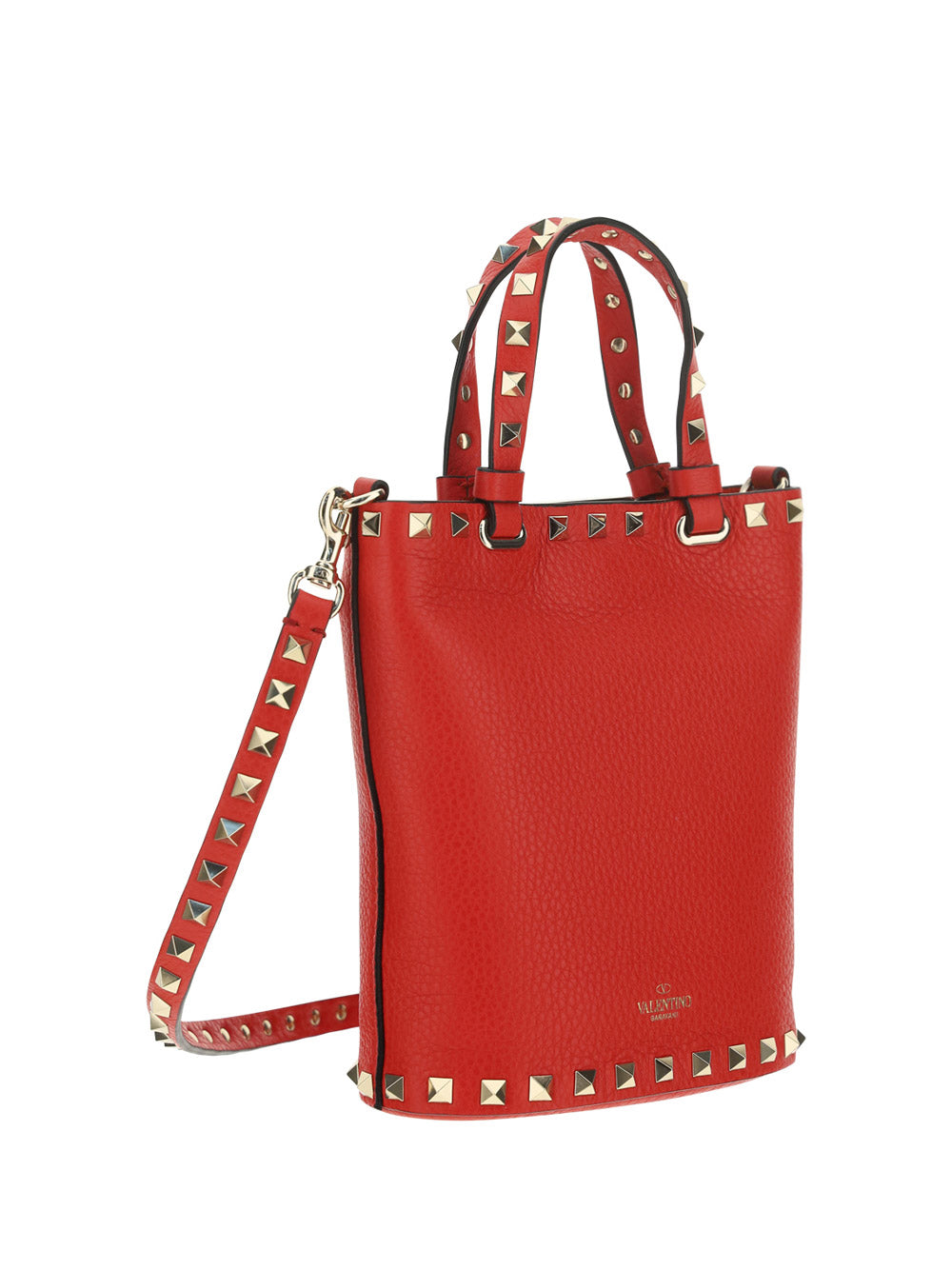 Rockstud Grainy Calfskin Small Tote - Red