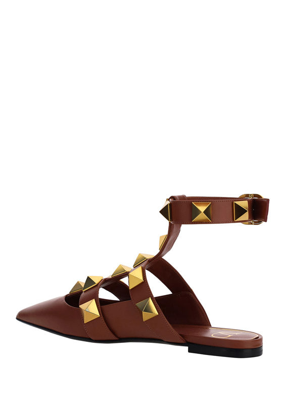 Roman Stud Ballet in Calfskin - Tan