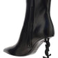 Opyum Booties in Leather with Heel - Black